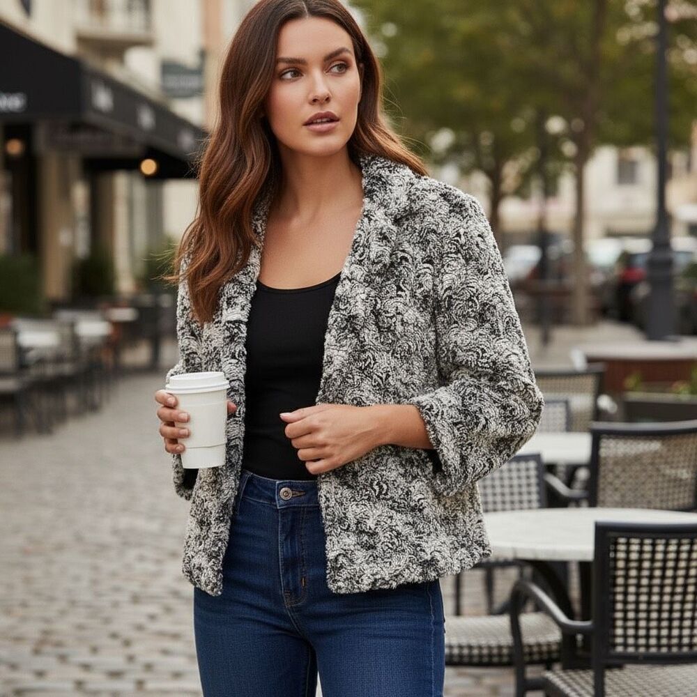Chico’s Faux Fur Blazer‎ Jacket Size Medium